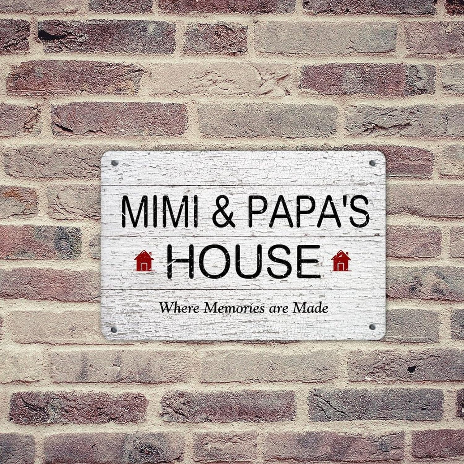 Insegna In Legno Mimi And Papa - Regalo Per Nonni - Casa Dei Ricordi - 15,2 X 30,5 Cm