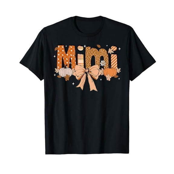 Mimi Pumpkin Coquette Bow Thanksgiving T-Shirt – Cute Mom Tee, Cozy Fall Outfit, Autumn Pumpkin Season Shirt for Women 2025
