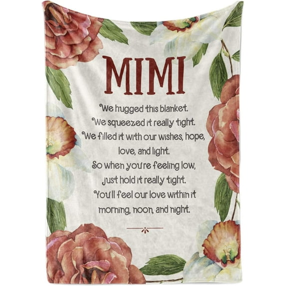 Mimi Throw Blanket - Mimi Gifts for Grandma - Flannel Blankets Gift for Mimi on Mother''s Day, Birthday, and Christmas- 50*60 - (Red Flowers)