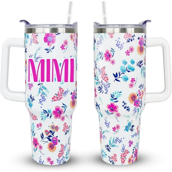 Mimi Tumbler 40oz - Grandmother Gift from Grandchildren - Stainless Steel Insulated Cup with Handle - Mothers Day Birthday Present