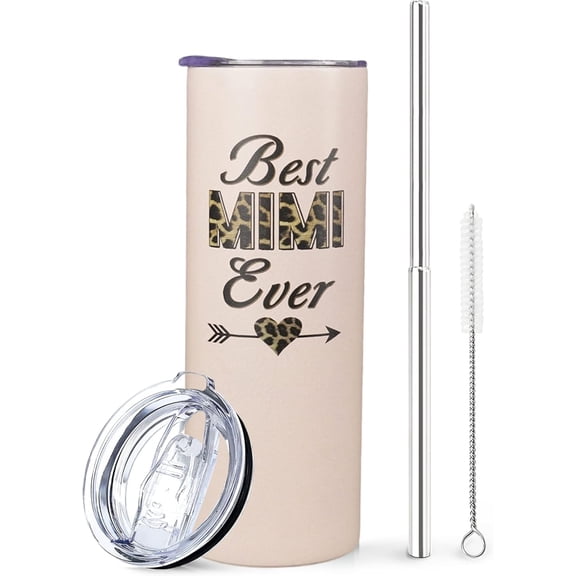 Mimi Tumbler with Lid and Straw- Mimi Gifts, Grandma Birthday Gifts -Pink Leopard Print Mimi Mug, Cup, Skinny Tumbler -Thermal Insulated Tumblers 20 Oz -Best Mimi Ever Gifts for Grandma, Mom