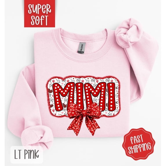 Mimi Valentine Sweatshirt, Valentine's Day Crewneck, Cute Women's Sweater, Grandma Sweatshirt, Mimi Bow Sweater, for Grandmother All Size S-5Xl
