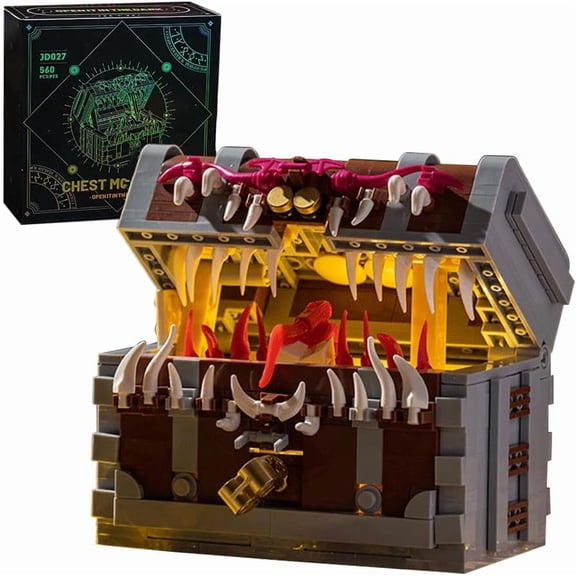 Mimic Chest Monster Building Block Set with Light Key Compatible with Lego Gift for Adults Christmas Halloween Decor 560 Pcs