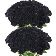 Mimifly 20 Pcs Real-Looking Artificial Roses with Stems, DIY Fake Flowers for Wedding Bouquets, Bridal Shower Centerpieces, Home Decor - Black