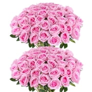 Mimifly 20 Pcs Real-Looking Artificial Roses with Stems, DIY Fake Flowers for Wedding Bouquets, Bridal Shower Centerpieces, Home Decor - Pink