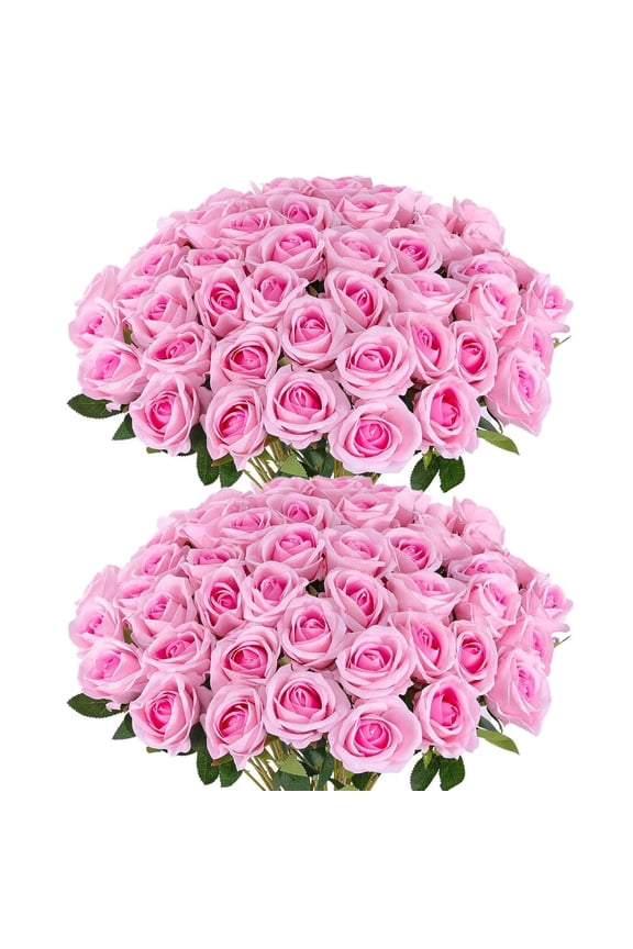 20 Pcs Real-Looking Artificial Roses with Stems, DIY Fake Flowers for Wedding Bouquets, Bridal Shower Centerpieces, & Home Decor - Pink