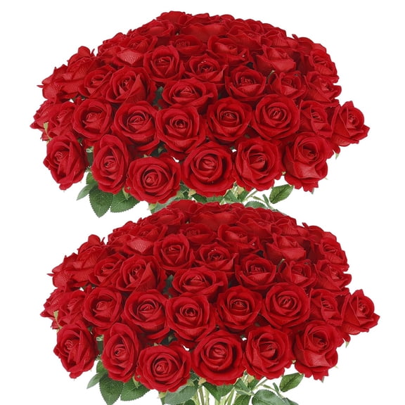 Mimifly 20 Pcs Real-Looking Artificial Roses with Stems, DIY Fake Flowers for Wedding Bouquets, Bridal Shower Centerpieces, & Home Decor - Red