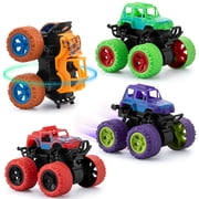 Mimifly Monster Truck Toys Stunt 360 Rotating Friction Powered Push Go Shockproof All-Terrain Off-road Trucks 4-Pack