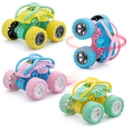 Mimifly 360 Degree Rotating Friction Power Stunt Flip Cars Macaron Rolling for Ages 3+ 4 Pack