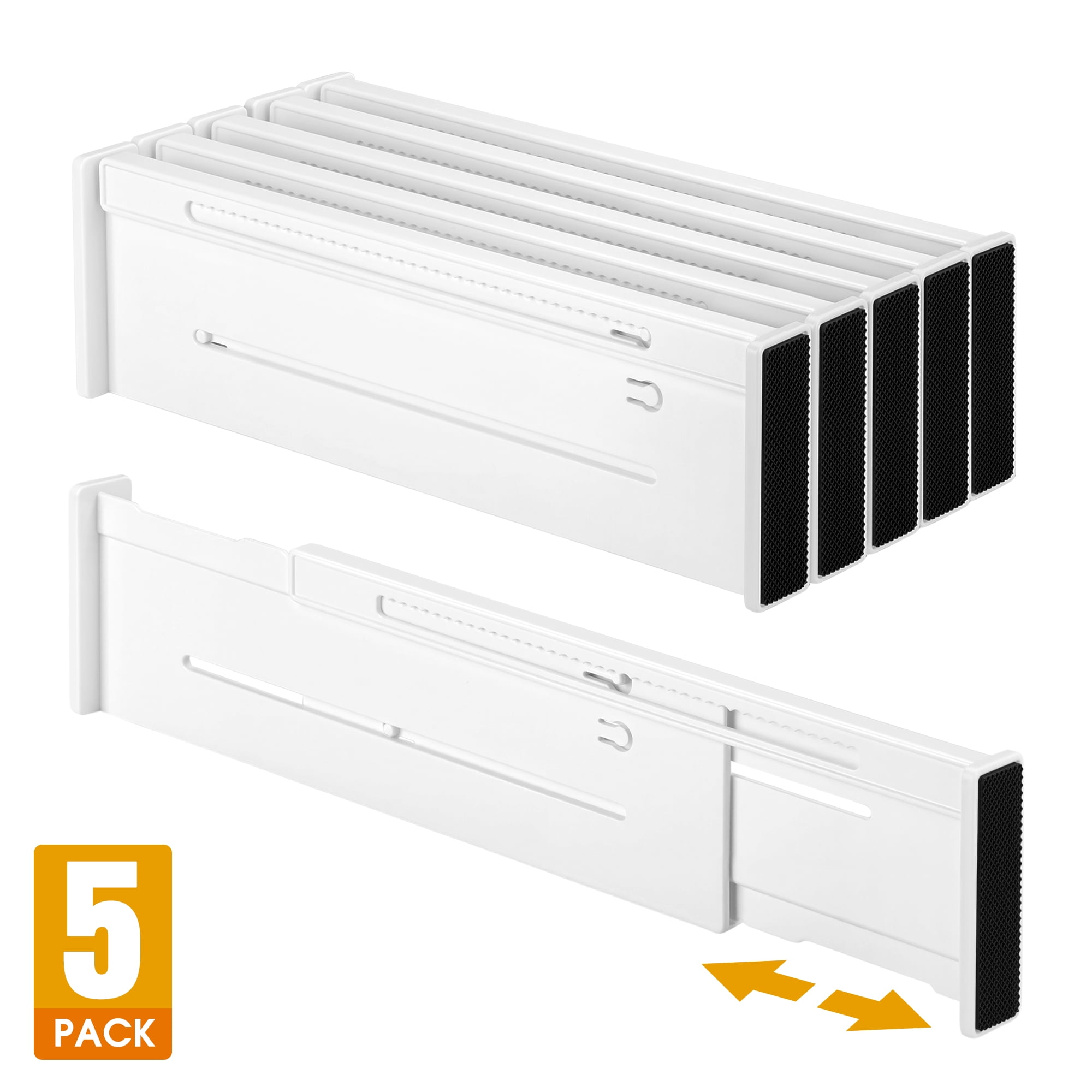 Mimifly 5 Pack Adjustable Drawer Dividers for Clothes, 3.1" High Expandable Dresser Organizers, 10.6"-17.7" Separators with Foam Pads, White