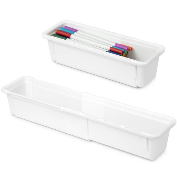 Mimifly Drawer Organiser, Expandable Drawer Organiser for Kitchen, Office, Desk, Plastic Drawer Organiser for Cutlery, Makeup, Utensils, Spice Jars, Stationery, White(Pack of 2)