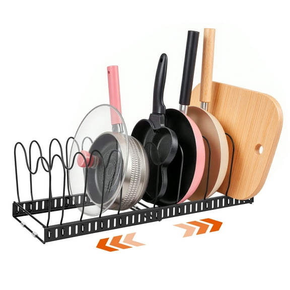 Mimifly Expandable Pans Organizer Rack, 10-Compartment, Pantry Cupboard Organizer,Black