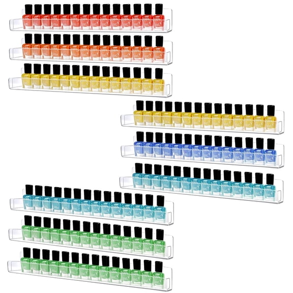 Mimifly 9-Pack Clear Acrylic Floating Shelves 15"x1.6", Vinyl Record Display Bookshelves, Nail Polish Wall Organizer for Room Modern Decor