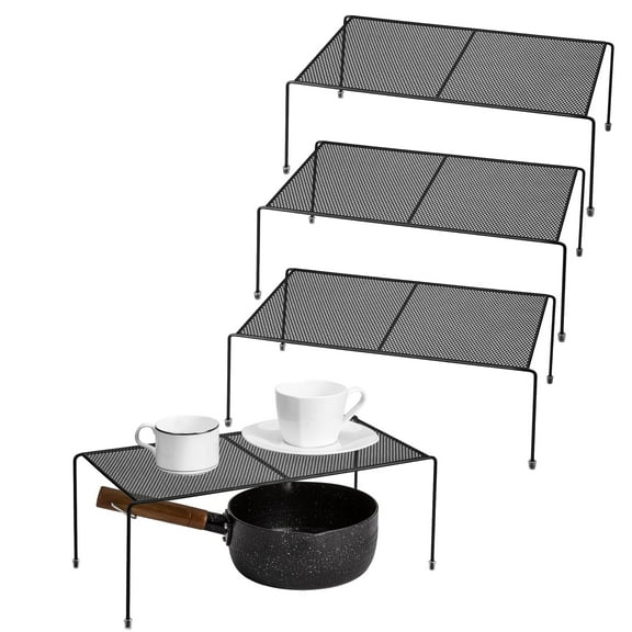 Mimifly Kitchen Cabinet Shelf Organizers - 4 Pack Metal Counter Storage Shelf Rack with Non-Slip Feet, Black, 15.7"x7.9"x5.9"