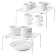Mimifly Shelf Organizer Series Stackable Kitchen Refrigerator Shelf Organizers with Accessory Kit, White, 2 Pack