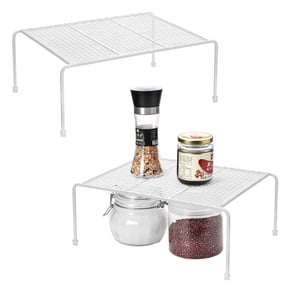 Mimifly Kitchen Cupboard Organiser, 2-Pack Metal Wire Cabinet Storage Shelf Insert Rack, White