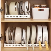 Mimifly Expandable Pans Organiser Rack, 10 Adjustable Compartments, Pantry Cupboard Bakeware Lid Plate Holders, White