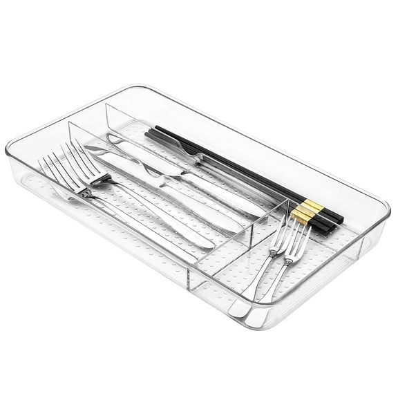 Mimifly No-Slip Drawers Cutlery Tray Organizer with 4 Clear Storage Compartments