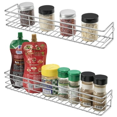 Mimifly Spice Rack Organiser, 15.7*3.2*2.4 inch Spice Storage Shelves, Pack of 2, Silver