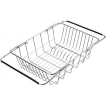 Mimifly Stainless Steel Dish Drainer Plate Rack, Extendable Dish Drying Rack Basket for Fruits Vegetables Pots Bowls Plates and Kitchen Utensils