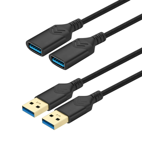 Mimifly USB 3.0 Extension Cable, 5ft A Male to A Female, Black, 2 Pack