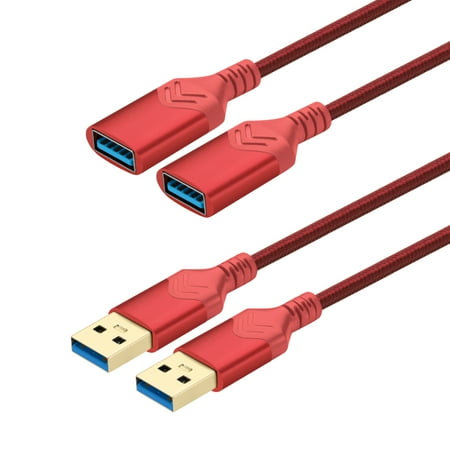 Mimifly USB 3.0 Extension Cable 15FT, [2 Pack] USB A Male to A Female Extender Cord for Printer/Scanner/Playstation/Xbox/Flash Drive/Hard Drive, Red