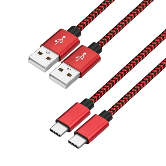 Mimifly 10' USB-A to USB Type C Cable, Red, 2 Pack