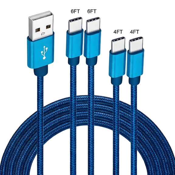 Mimifly USB Type C Cable 4FT 6FT, 4-Pack USB C Cable, Blue