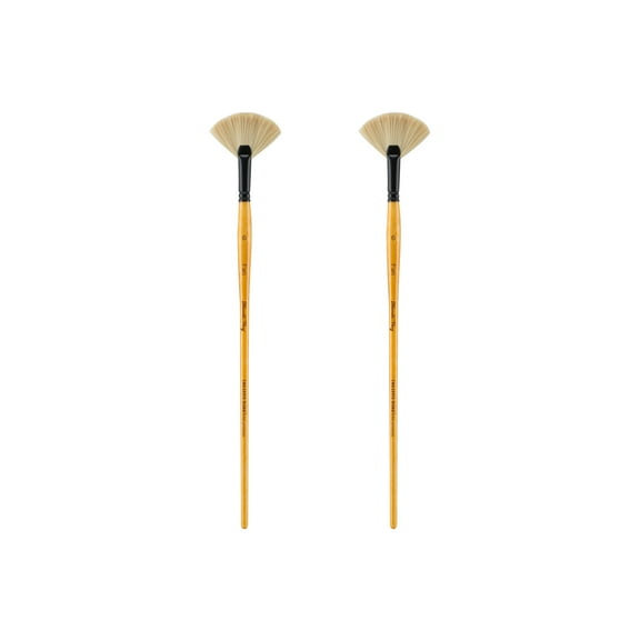 Mimik Hog Professional Synthetic Hog Bristle Paint Brush- Versatile Alternative to Natural Hog Hair Paint Brushes for Oil Painting, Acrylics, Inks, Gouache, Watercolors- Fan # 6 - 2 Pack