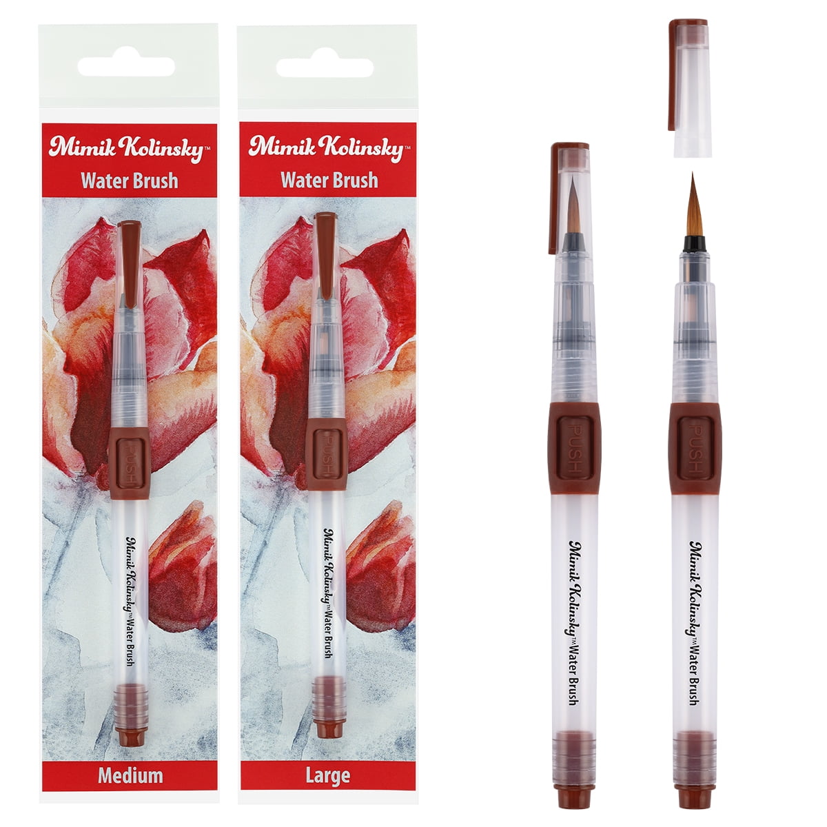Mimik Kolinsky Synthetic Water Brush, Rounds 4 and 5mm - Handmade in Germany, Watercolor Brushes with Highly Absorbent Bristles, See-Through Water Reservoir, Perfect for Ink & Watercolor On-the-Go