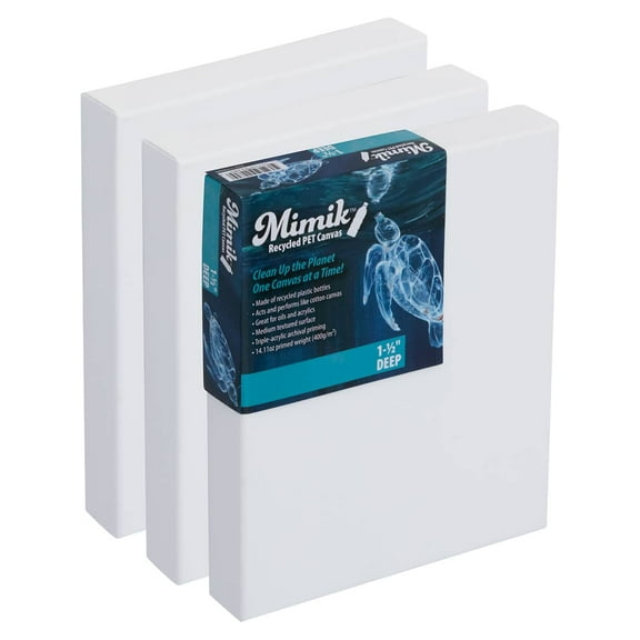 Mimik Recycled Stretched Canvas - 30x40" Box of 3 - Made from Recycled PET Plastic Bottles - Durable Archival Weave - Triple Acrylic Primed Painting Canvases - 400gsm, 1-1/2 in Deep Pine Stretchers