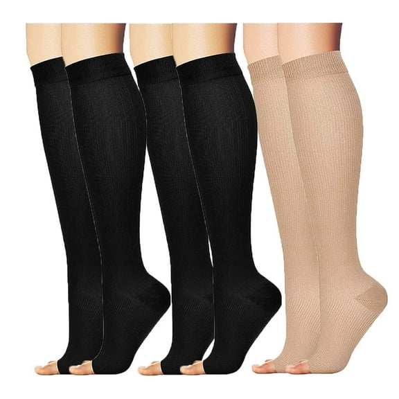 3 Pairs Open-Toe Calf Compression Sleeves – Breathable Support Socks for Men & Women, Daily Wear, Travel & Sports