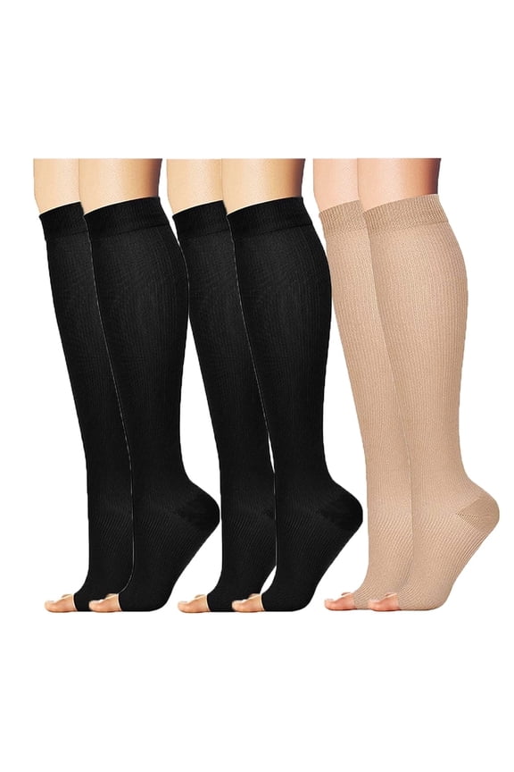 3 Pairs Open-Toe Calf Compression Sleeves – Breathable Support Socks for Men & Women, Daily Wear, Travel & Sports