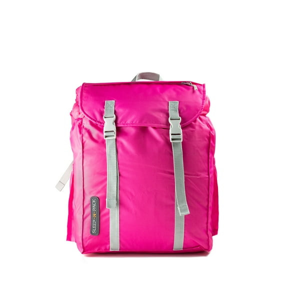 Mimish Sleep-N-Pack, 37F Kid's Sleeping Bag & Backpack, Cozy Liner, Hibiscus Pink/Coconut White