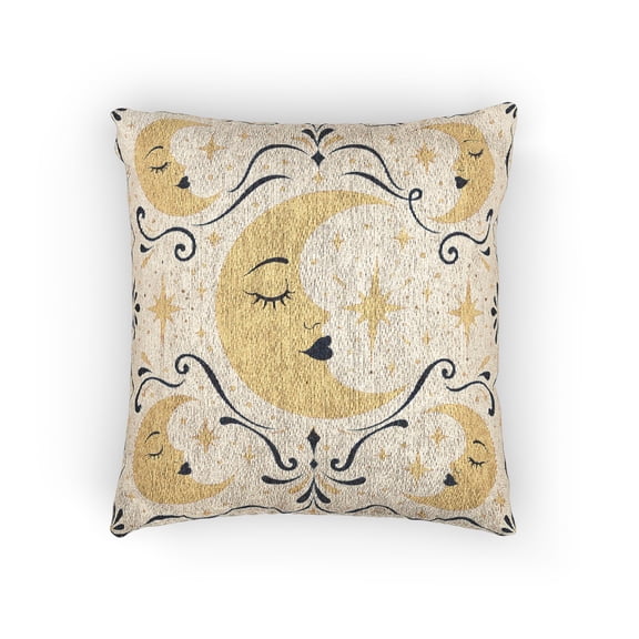 Mimora Celestial Crescent Moon Woven Throw Pillow Gold Navy 17 x 18 in