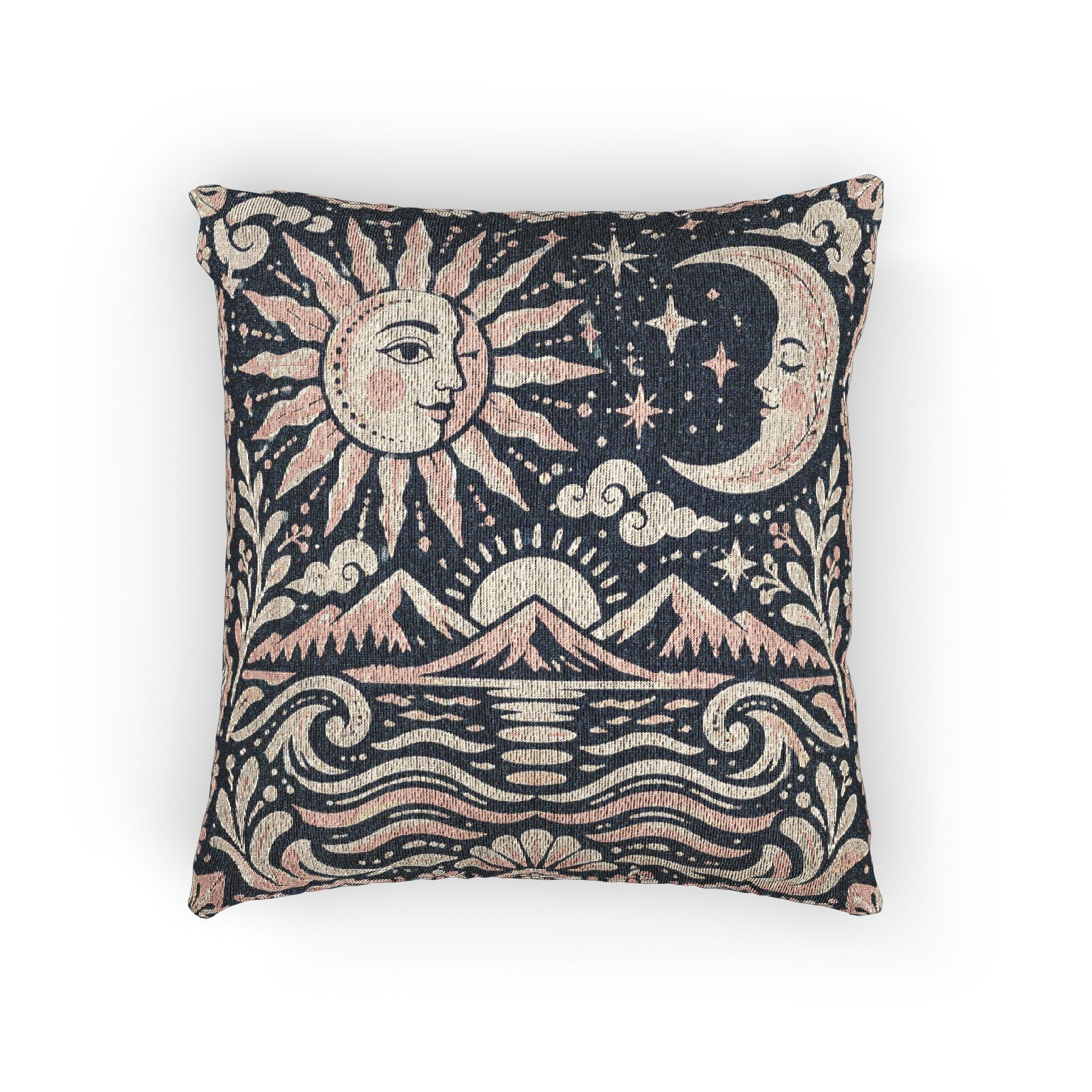Mimora Celestial Sun Moon Woven Throw Pillow Navy Pink 17 x 18 in ...