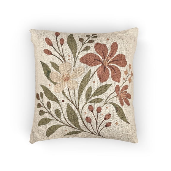 Mimora Floral Woven Throw Pillow, Rust & Olive Green, 17 x 18 in.
