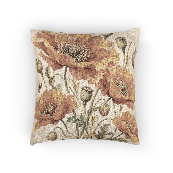 Mimora Poppy Floral Woven Throw Pillow, Rust and Beige, 17 x 18 in.