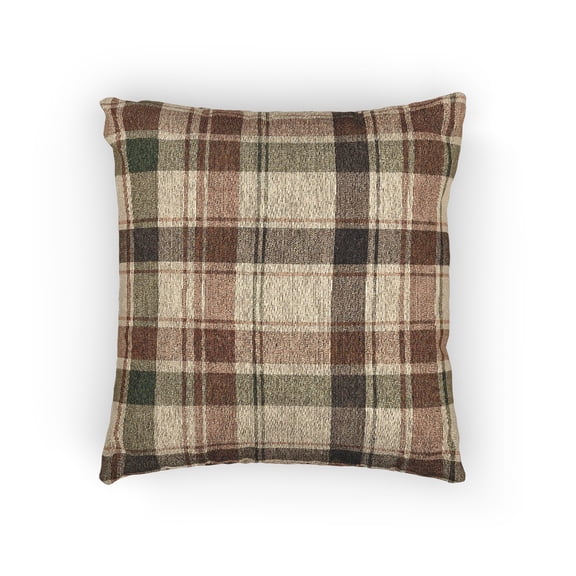 Mimora Rustic Plaid Woven Throw Pillow Brown Green Beige 17 x 18 in