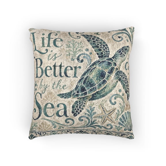 Mimora Sea Turtle Woven Throw Pillow Teal Beige 17 x 18 in