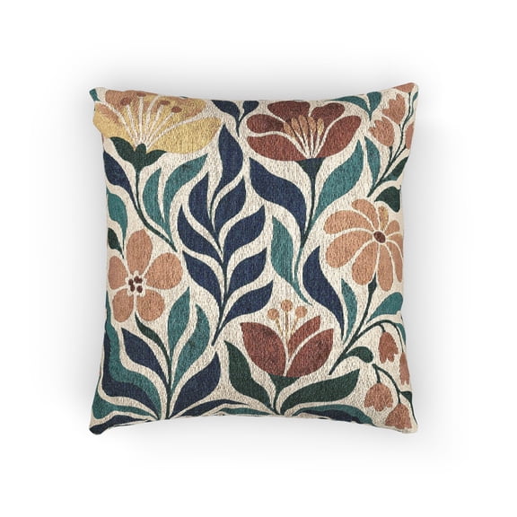Mimora Stylized Floral Woven Throw Pillow Teal Navy Rust 17 x 18 in