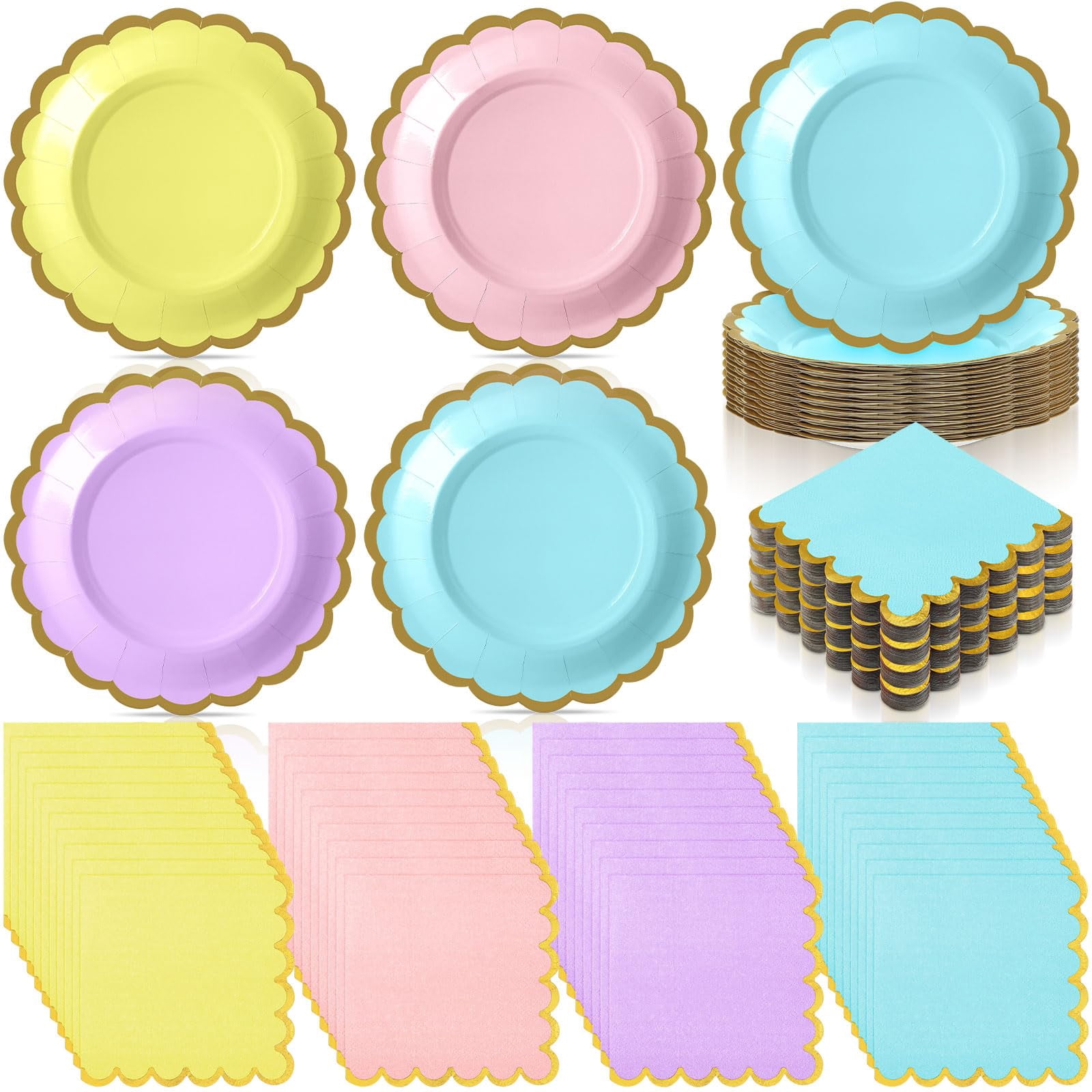 Mimorou 200 Pcs Pastel MMF7 Plates and Napkins Tableware Serves 100 ...
