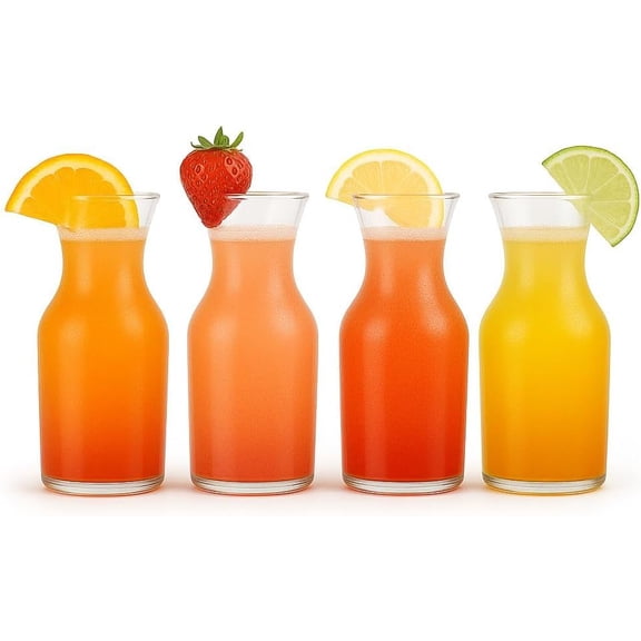Mimosa Bar Supplies Carafe Glasses 8.5 Oz Pack of 4 Measuring Small Carafes Perfect Champagne & Juice Ratio Clear Glass Mini Pitchers for Brunch, Showers & Events Mini Carafes for Mimosa Bar