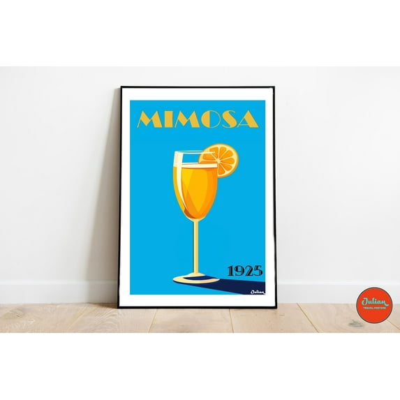 Mimosa Cocktail Art Print, Champagne & Orange, Home Bar Decor Home Decor #1114, 24x36 UNFRAMED