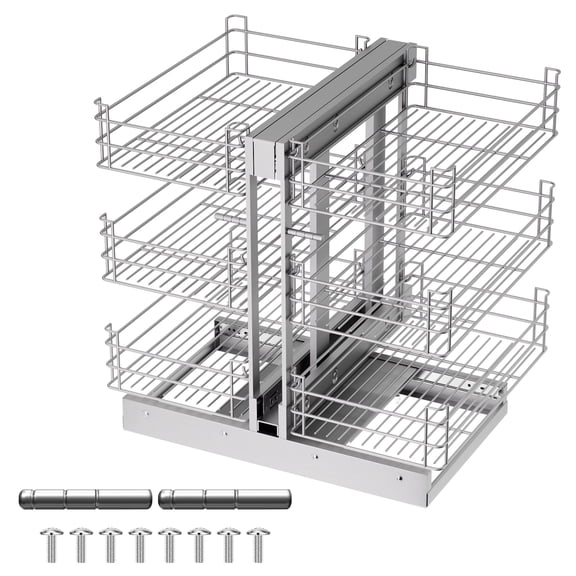 Min 17" Blind Corner Pull Out Organizer, 3 Tier 6 Shelf Blind Cabinet Organizer, Chrome Carbon Steel Storage Basket, Slide Out Storage Organizer, Left & Right Open Compatible