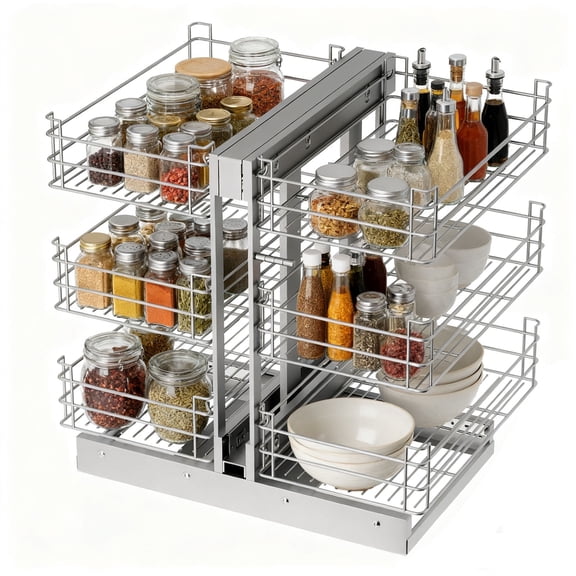 Min 17" Blind Corner Pull Out Organizer, 3 Tier 6 Shelf Blind Cabinet Organizer, Chrome Carbon Steel Storage Basket, Slide Out Storage Organizer, Left & Right Open Compatible