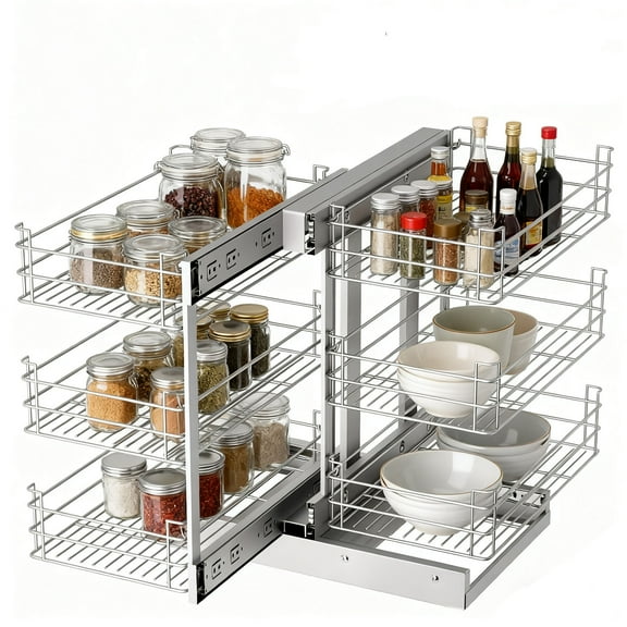 Min Opening 13" Blind Corner Cabinet Pull Out, w 25.2" d 17.9" h23.6 Cabinet Pull Out Shelves Slide Out, 3 Tier 6 Shelf Blind Cabinet Pull Out Organizer for Kitchen