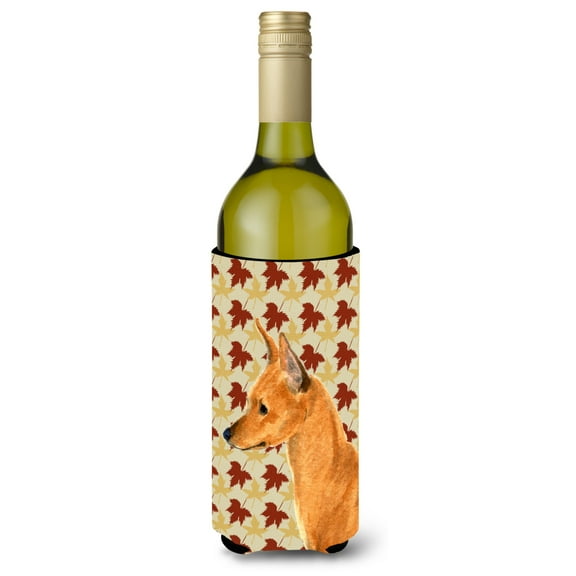 Min Pin Fall Leaves Portrait Wine Bottle Hugger