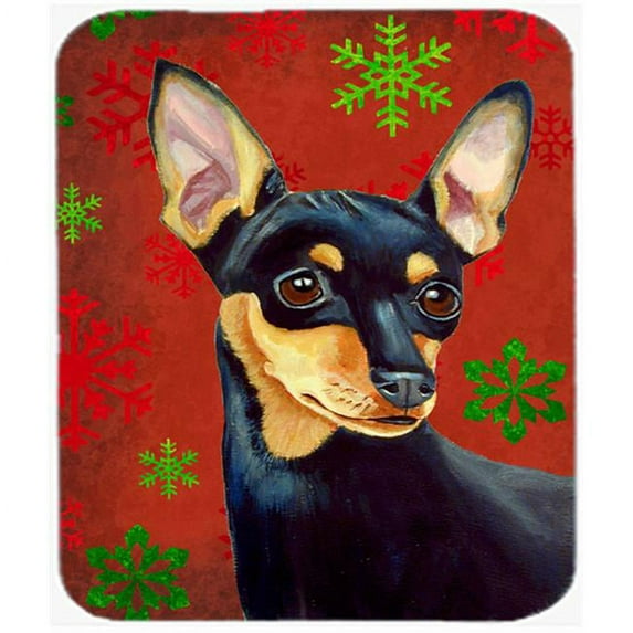 Min Pin Red And Green Snowflakes Holiday Christmas Mouse Pad, Hot Pad Or Trivet - 7.75 x 9.25 In.