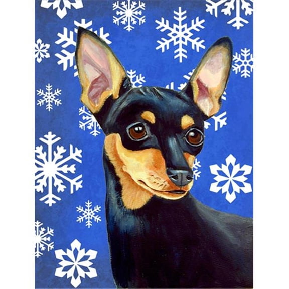 Min Pin Winter Snowflakes Holiday House Size Canvas Flag